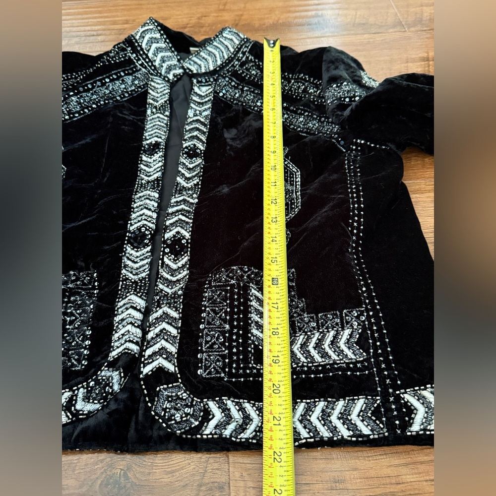 Raga Lunar Eclipse black silver velour velvet embroidered beaded crop Jacket XS - Picture 14 of 15